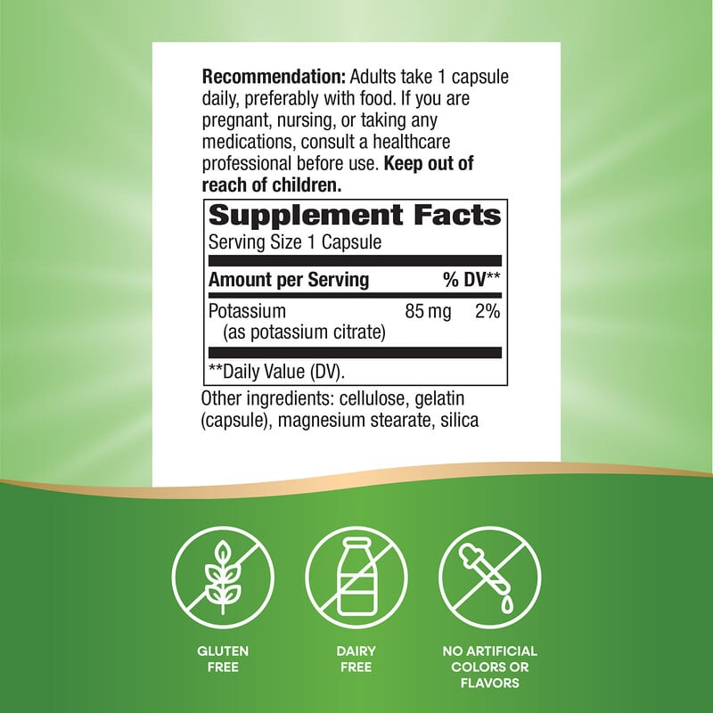 Nature's Way® Potassium | Potasio 85 mg | 100 Cápsulas