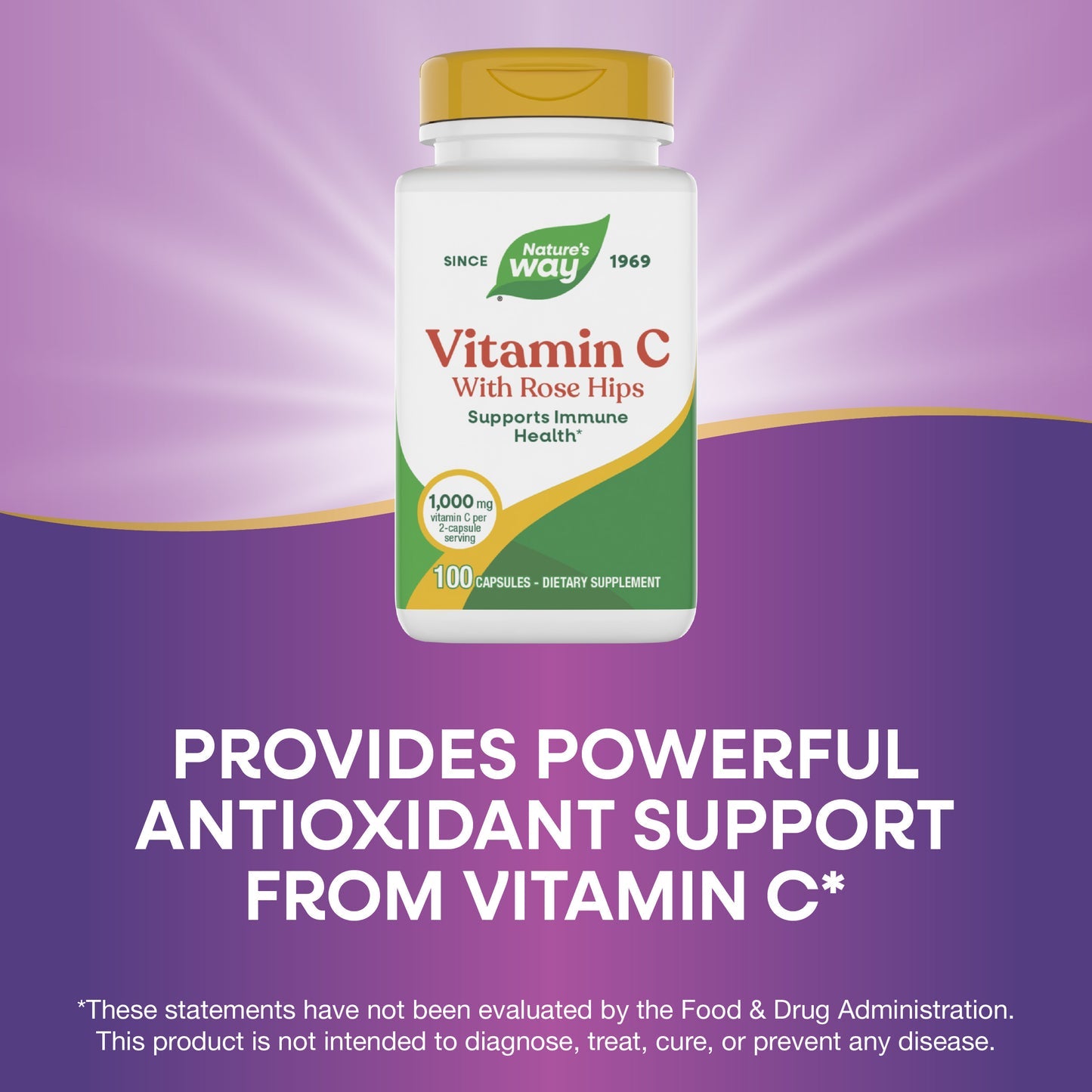 Nature's Way® Vitamin C with Rose Hips | Vitamina C 500 mg con Rosa Mosqueta | 100 Cápsulas