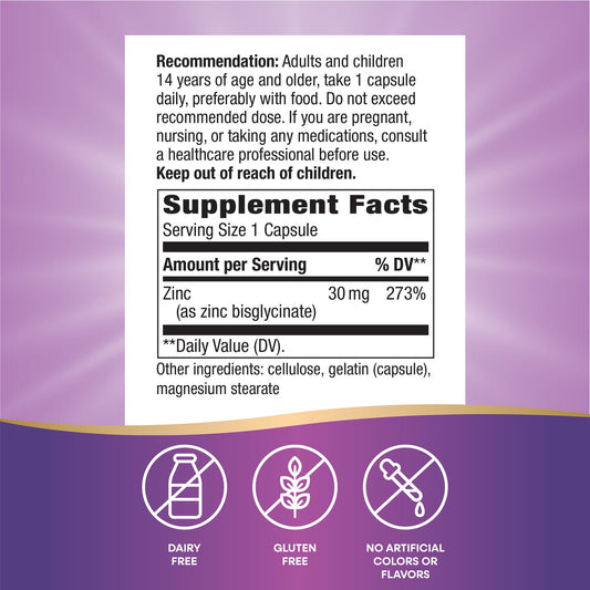 Nature's Way® Zinc 30 mg | Zinc de Alta Potencia | 100 Cápsulas