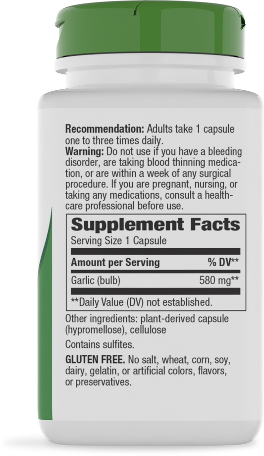 Nature's Way® Garlic Bulb | Ajo 580 mg | 100 Cápsulas Vegetales