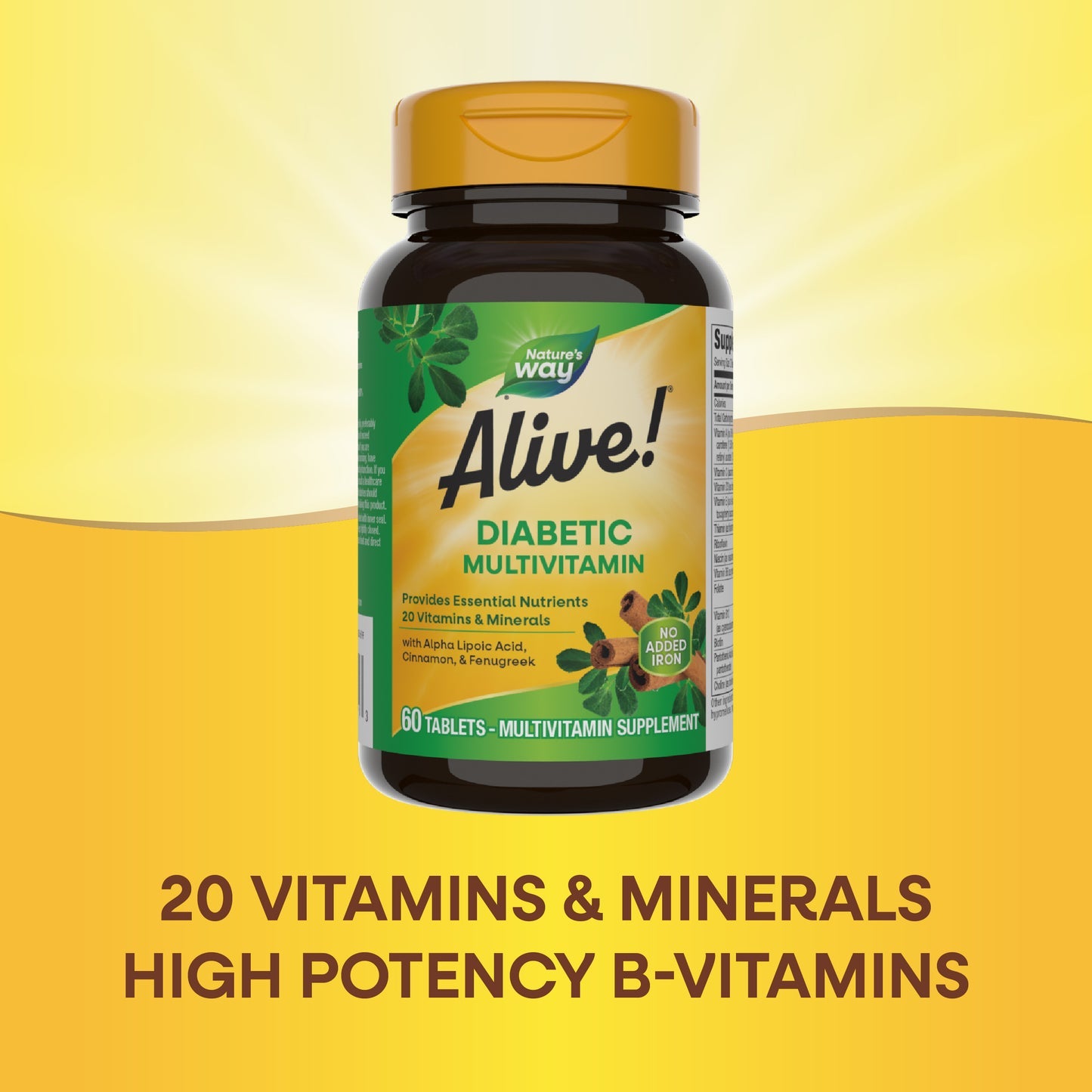 Nature's Way® Alive!® Diabetic Multivitamin | Multivitamínico para Personas con Diabetes | 60 Tabletas
