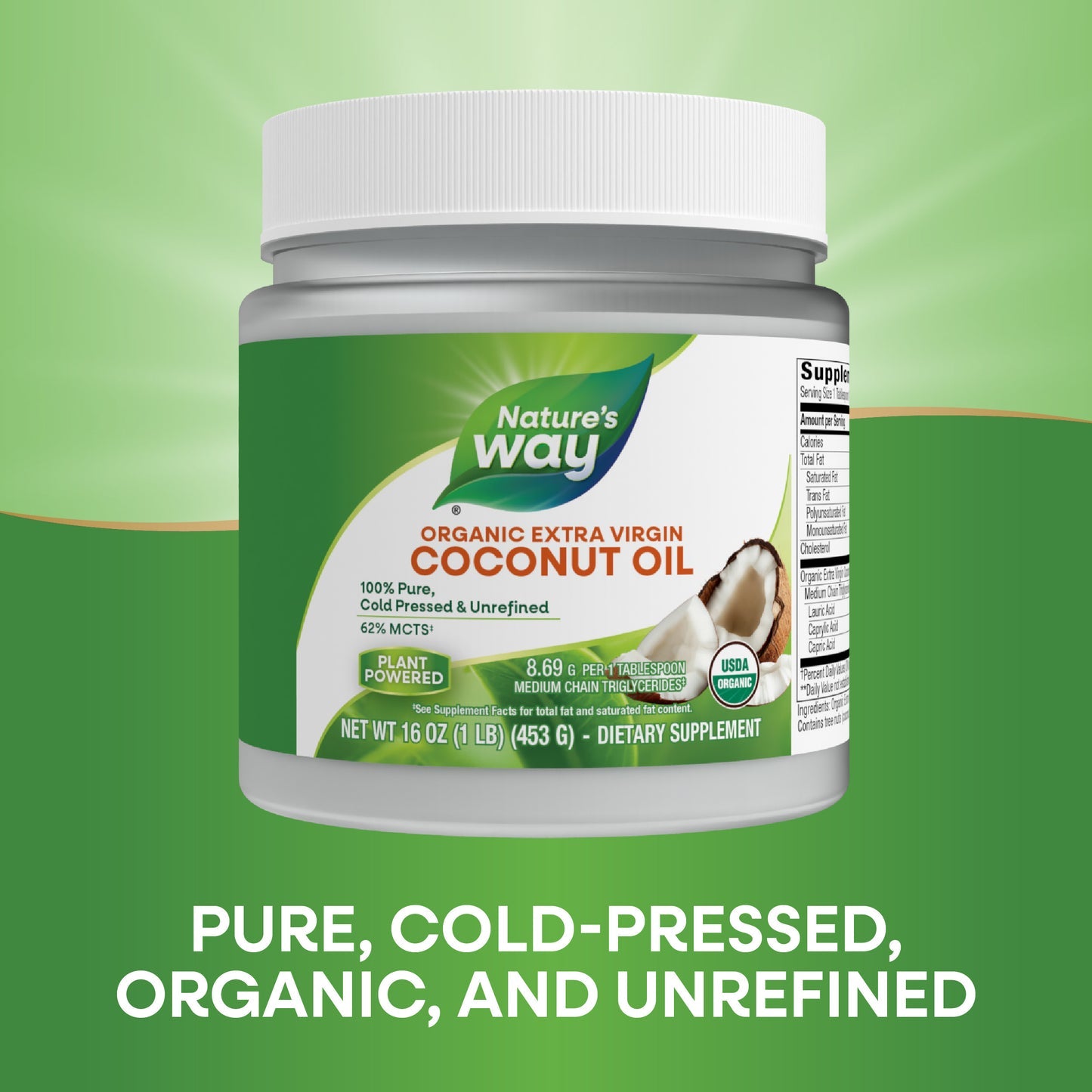 Nature's Way® Organic Extra Virgin Coconut Oil | Aceite de Coco Extra Virgen Orgánico | 16 oz (454 g)