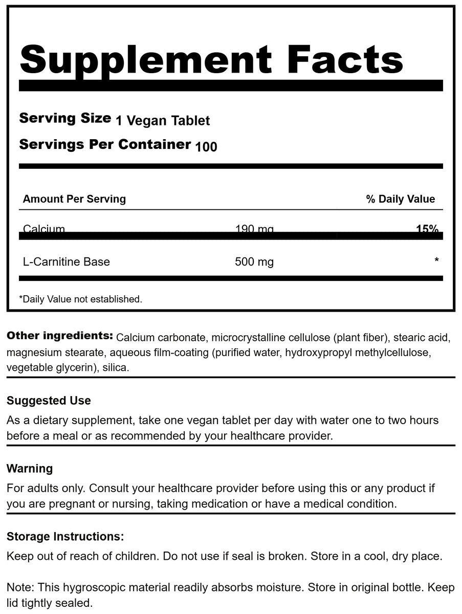 Swanson L-Carnitine 500 mg 100 Vegan Tabs