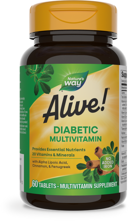 Nature's Way® Alive!® Diabetic Multivitamin | Multivitamínico para Personas con Diabetes | 60 Tabletas