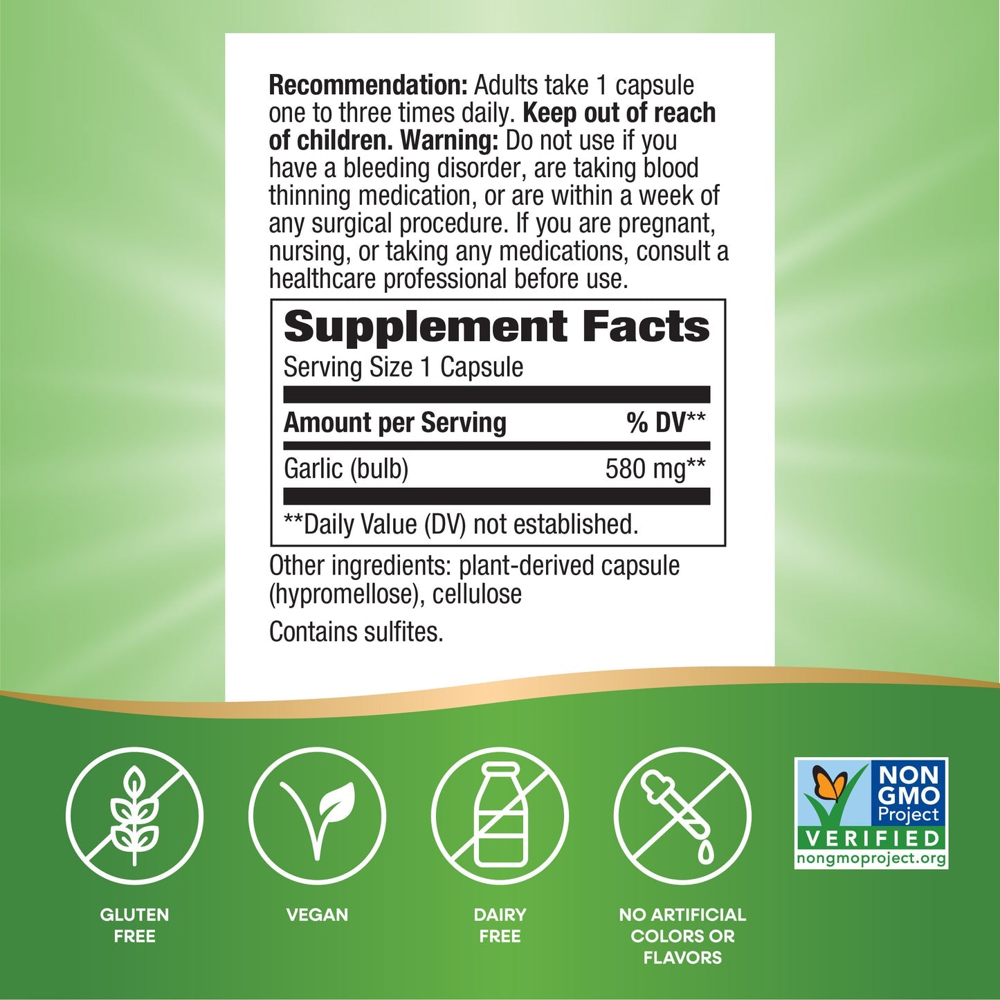 Nature's Way® Garlic Bulb | Ajo 580 mg | 100 Cápsulas Vegetales