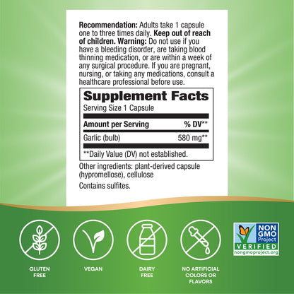 Nature's Way® Garlic Bulb | Ajo 580 mg | 100 Cápsulas Vegetales