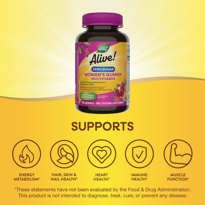 Nature's Way® Alive!® Zero Sugar Women's Multi Gummy | Multivitamínico para Mujer Sin Azúcar | 50 Gomitas