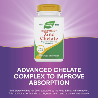 Nature's Way® Zinc 30 mg | Zinc de Alta Potencia | 100 Cápsulas