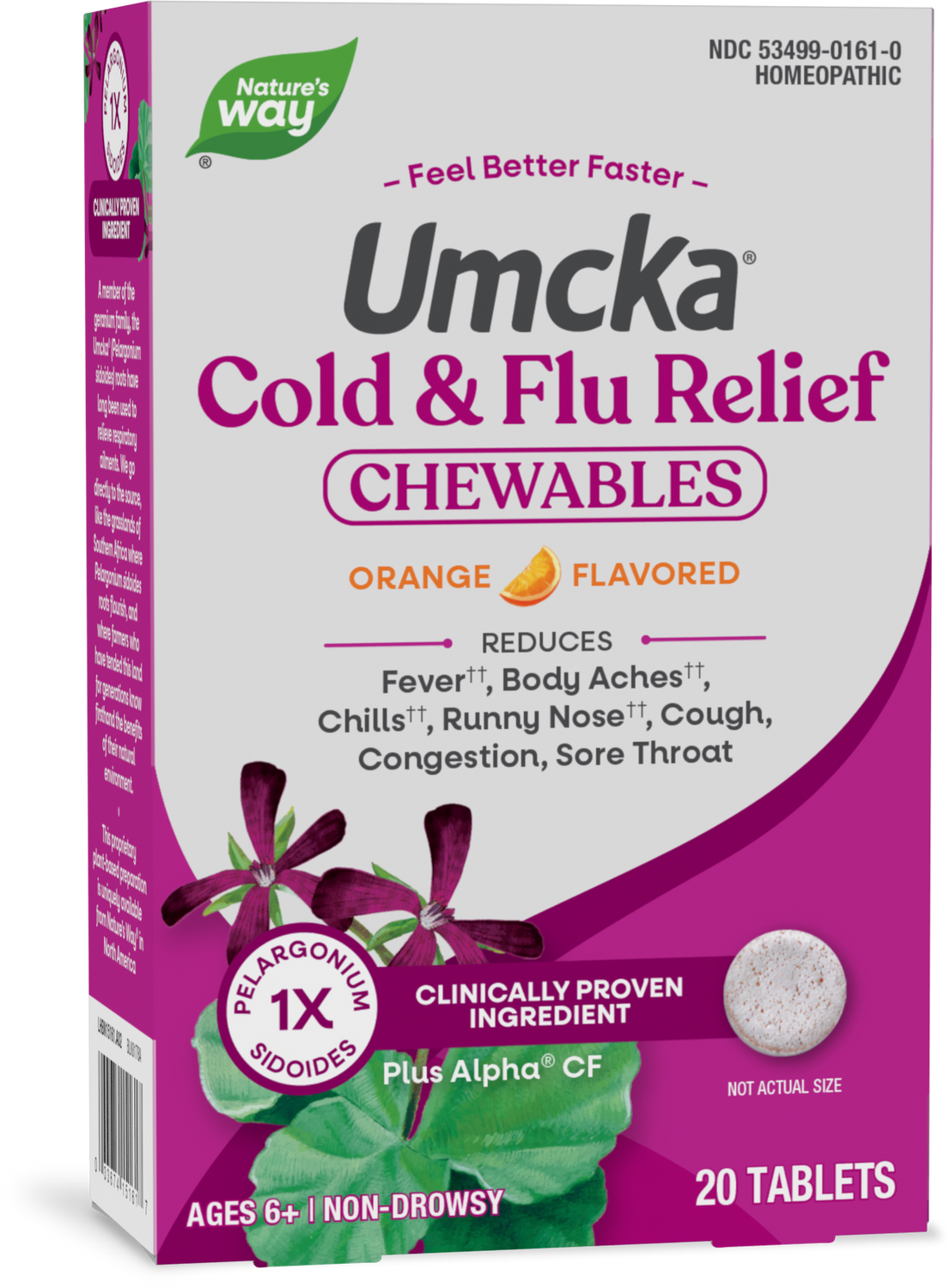 Nature's Way® Umcka® Cold & Flu Relief Chewables | Berry | 20 Comprimidos Masticables