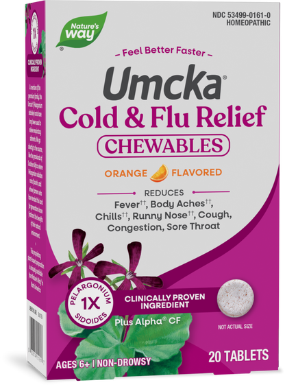 Nature's Way® Umcka® Cold & Flu Relief Chewables | Berry | 20 Comprimidos Masticables