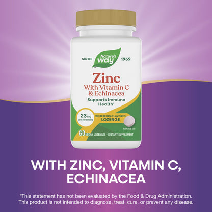 Nature's Way® Zinc Lozenges Wild Berry | Zinc + Vitamina C | 60 Pastillas para Chupar