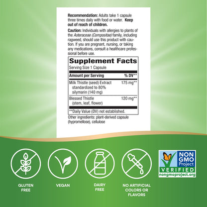 Nature's Way® Milk Thistle Standardized | Cardo Mariano Estandarizado | 60 Cápsulas Vegetales