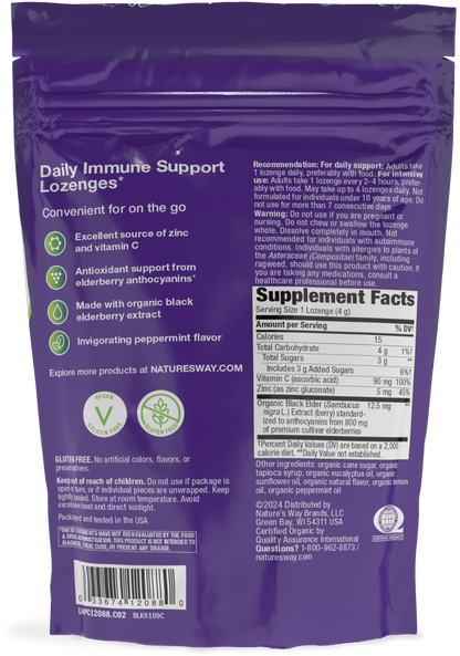 Nature's Way® Sambucus Immune Lozenges Organic Honey Lemon | Pastillas para Chupar Sabor Miel y Limón | 24 Pastillas