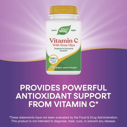 Nature's Way® Vitamin C with Rose Hips | Vitamina C 500 mg con Rosa Mosqueta | 100 Cápsulas