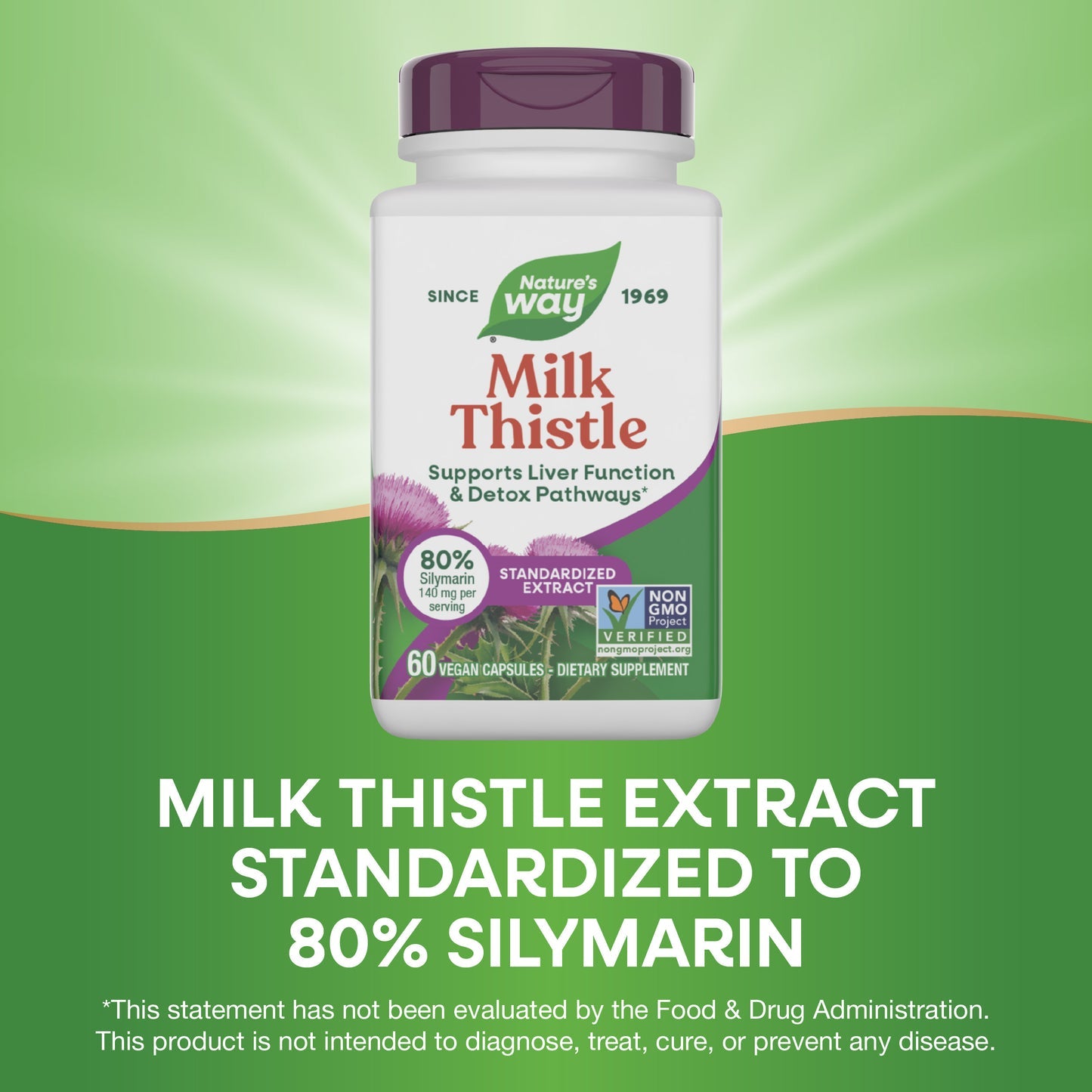 Nature's Way® Milk Thistle Standardized | Cardo Mariano Estandarizado | 60 Cápsulas Vegetales