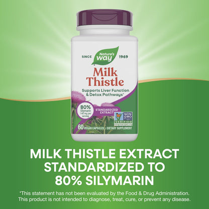 Nature's Way® Milk Thistle Standardized | Cardo Mariano Estandarizado | 60 Cápsulas Vegetales