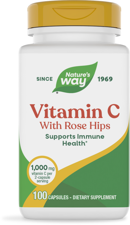Nature's Way® Vitamin C with Rose Hips | Vitamina C 500 mg con Rosa Mosqueta | 100 Cápsulas