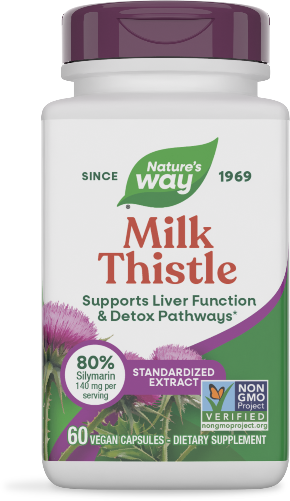 Nature's Way® Milk Thistle Standardized | Cardo Mariano Estandarizado | 60 Cápsulas Vegetales