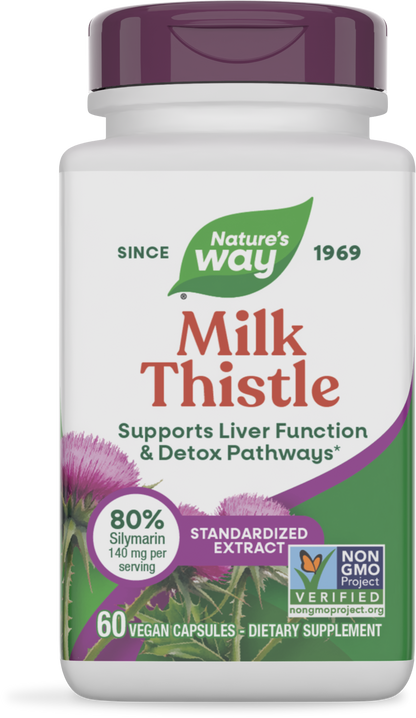 Nature's Way® Milk Thistle Standardized | Cardo Mariano Estandarizado | 60 Cápsulas Vegetales