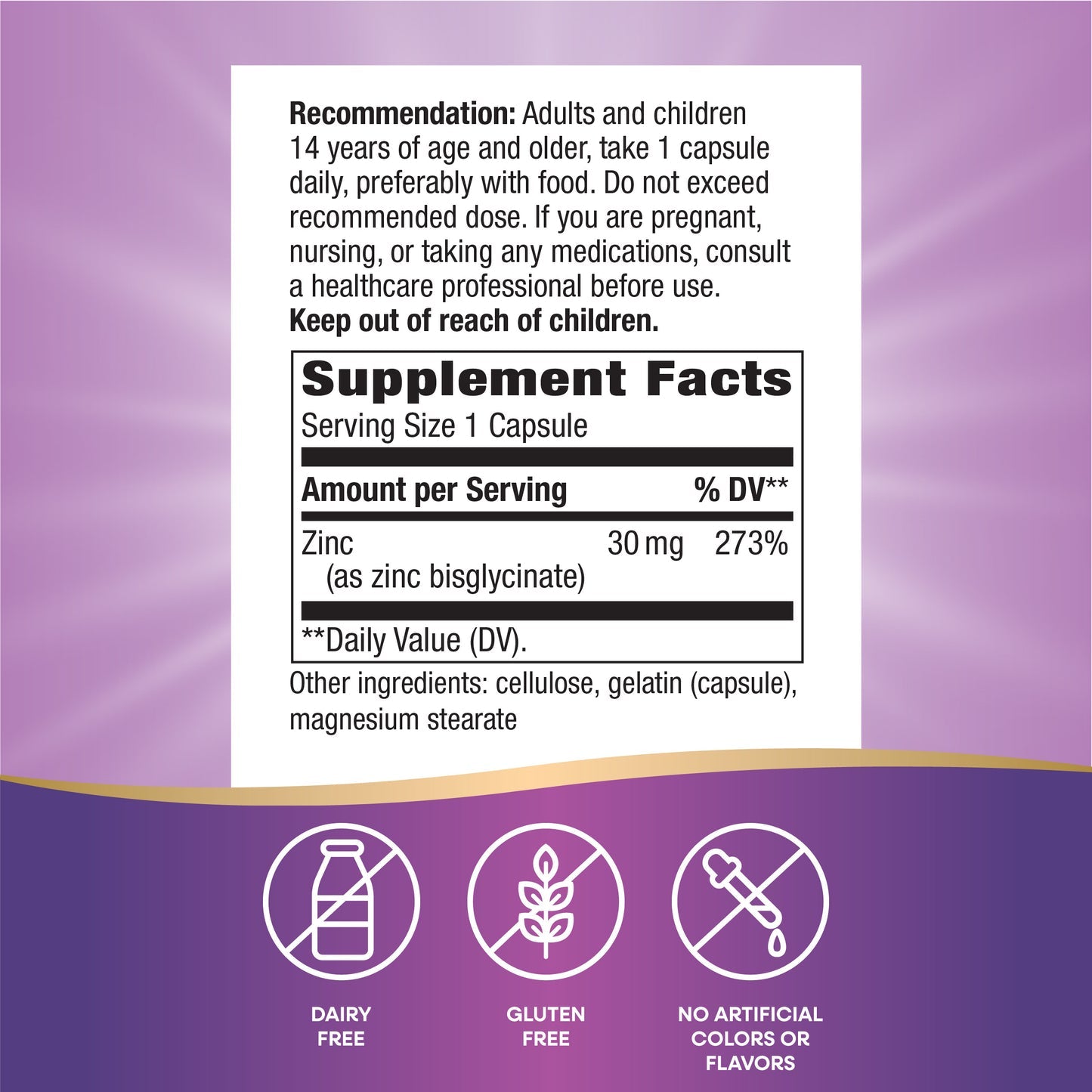 Nature's Way® Zinc 30 mg | Zinc de Alta Potencia | 100 Cápsulas