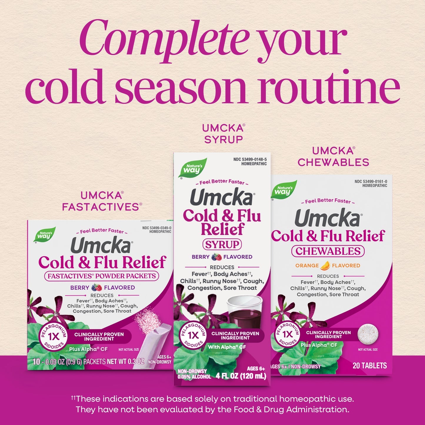 Nature's Way® Umcka® Cold & Flu Relief Chewables | Berry | 20 Comprimidos Masticables