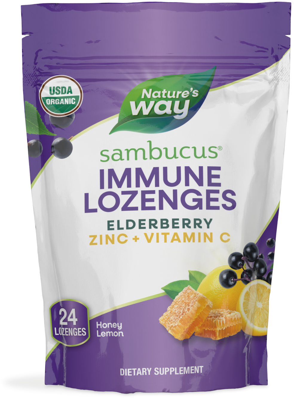 Nature's Way® Sambucus Immune Lozenges Organic Honey Lemon | Pastillas para Chupar Sabor Miel y Limón | 24 Pastillas