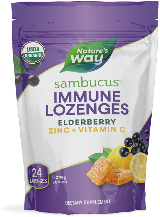 Nature's Way® Sambucus Immune Lozenges Organic Honey Lemon | Pastillas para Chupar Sabor Miel y Limón | 24 Pastillas