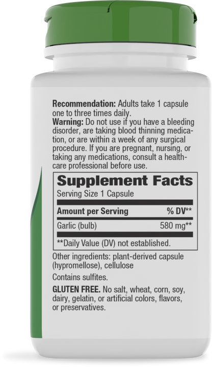 Nature's Way® Garlic Bulb | Ajo 580 mg | 100 Cápsulas Vegetales