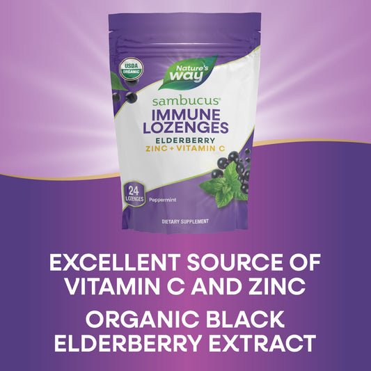 Nature's Way® Sambucus Immune Lozenges Organic Honey Lemon | Pastillas para Chupar Sabor Miel y Limón | 24 Pastillas