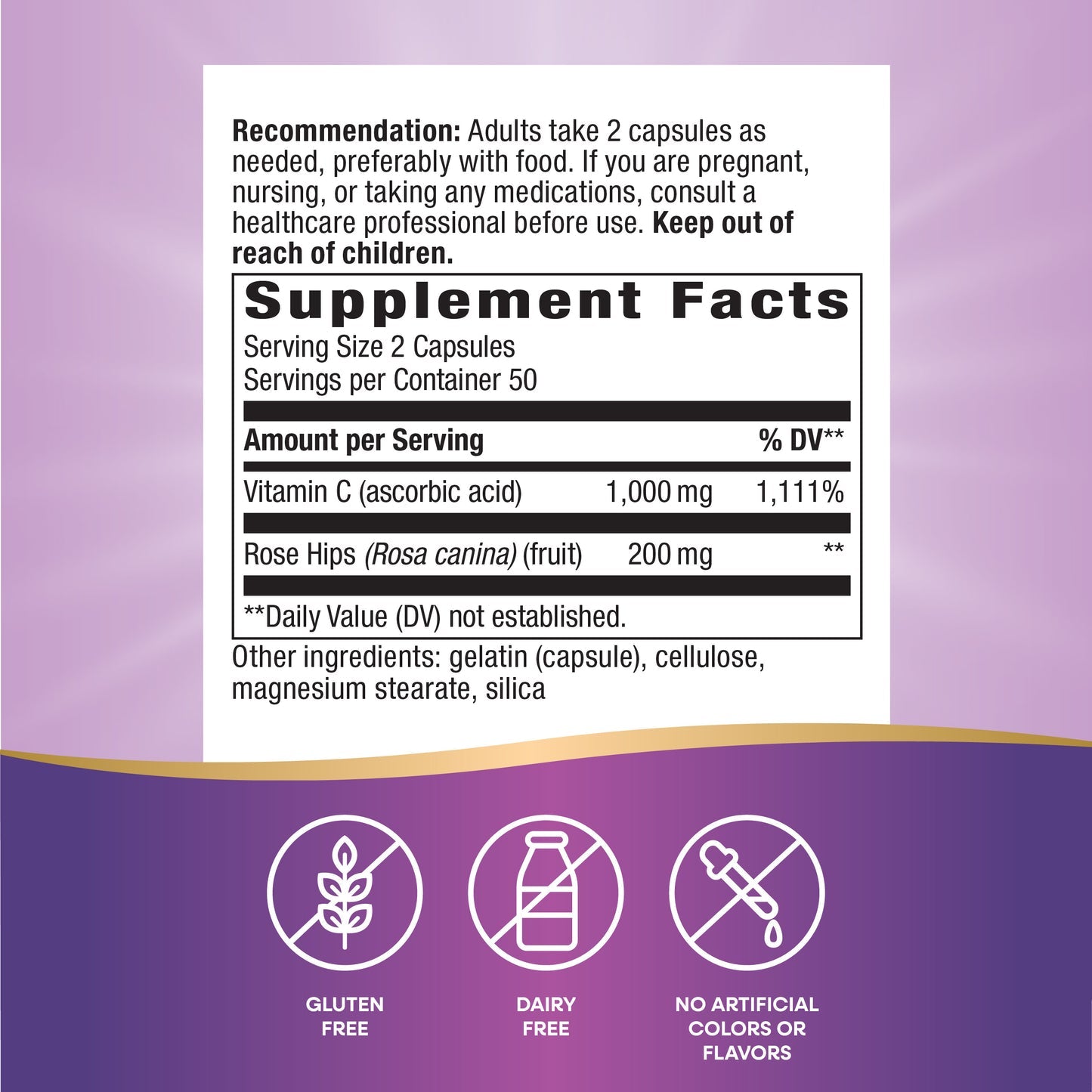 Nature's Way® Vitamin C with Rose Hips | Vitamina C 500 mg con Rosa Mosqueta | 100 Cápsulas