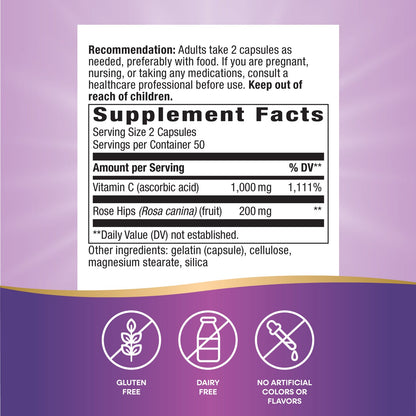 Nature's Way® Vitamin C with Rose Hips | Vitamina C 500 mg con Rosa Mosqueta | 100 Cápsulas