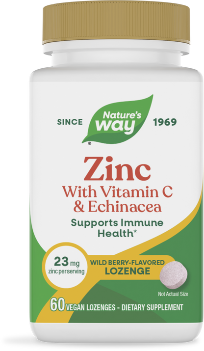 Nature's Way® Zinc Lozenges Wild Berry | Zinc + Vitamina C | 60 Pastillas para Chupar