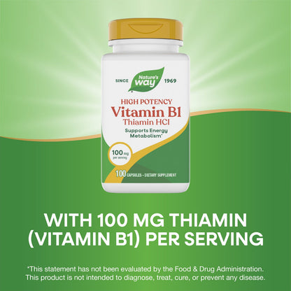 Nature's Way® Vitamin B1 High Potency (Thiamin HCl) 100 mg | 100 Cápsulas
