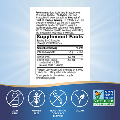 Nature's Way® Valerian Standardized Extract | Extracto Estandarizado de Valeriana | 90 Cápsulas Vegetales
