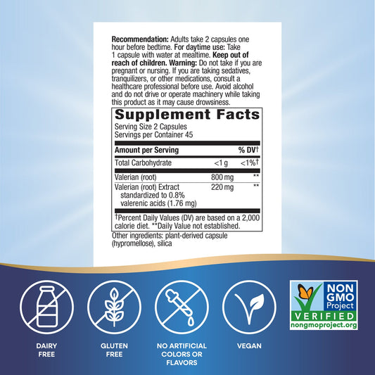 Nature's Way® Valerian Standardized Extract | Extracto Estandarizado de Valeriana | 90 Cápsulas Vegetales