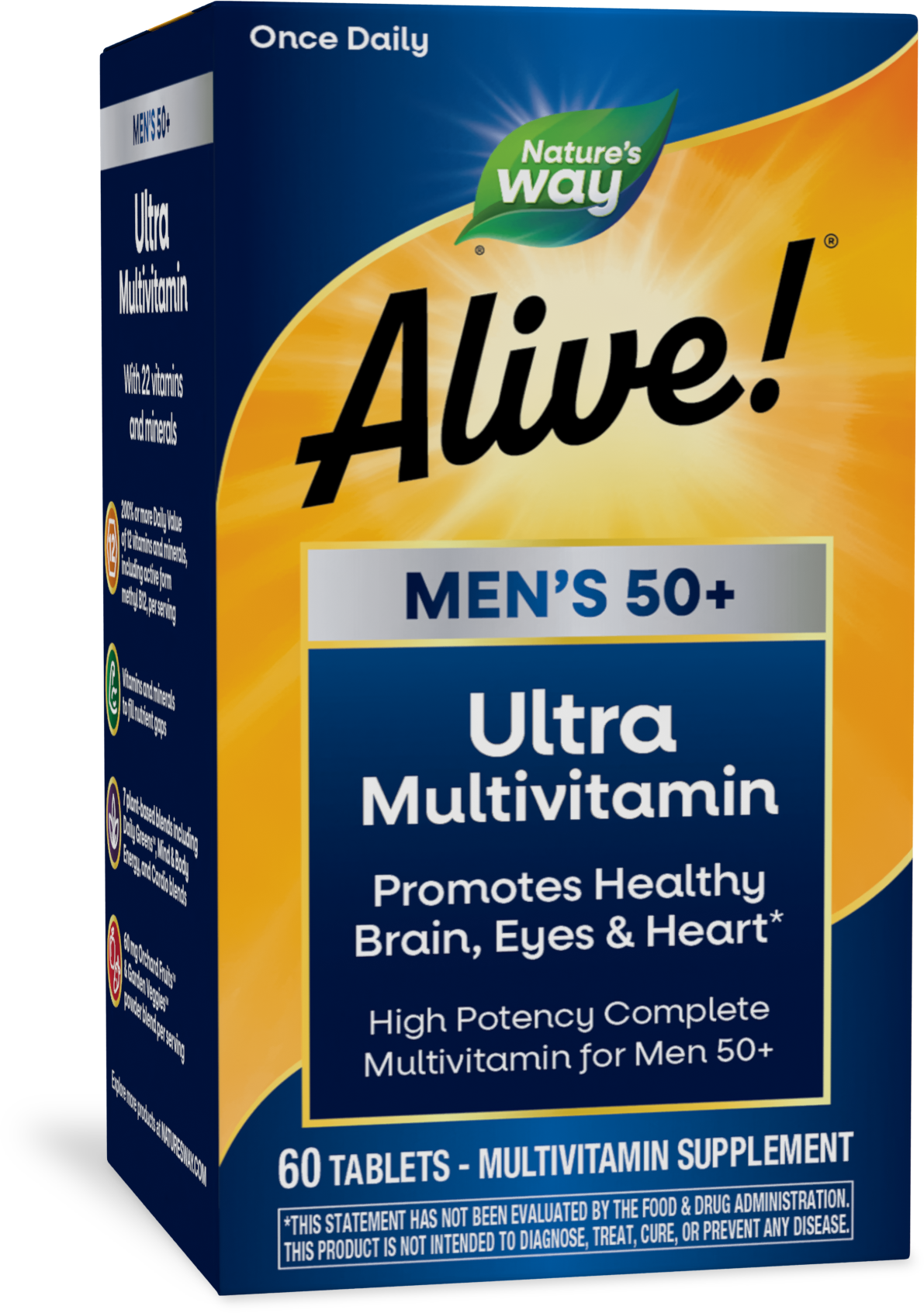 Nature's Way® Alive!® Once Daily Men's 50+ Ultra | Multivitamínico de Alta Potencia para Hombre 50+ | 60 Tabletas