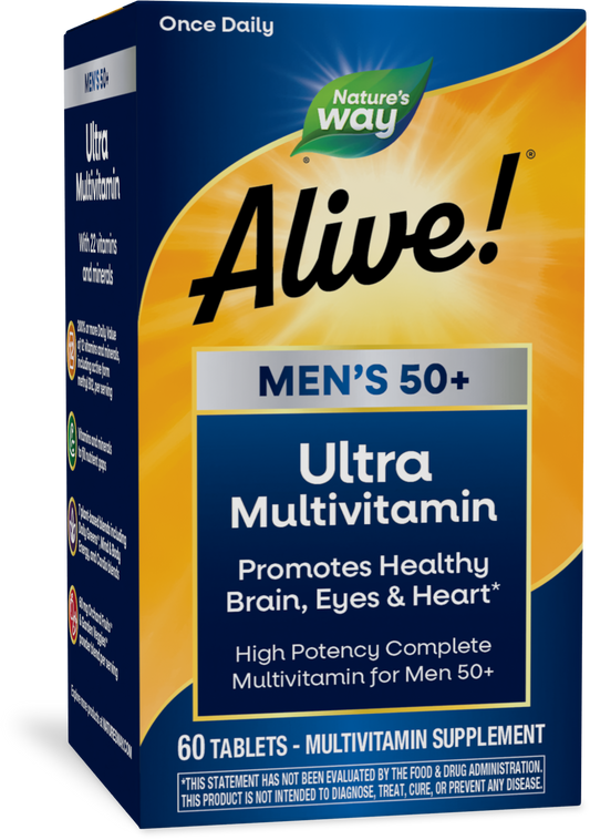 Nature's Way® Alive!® Once Daily Men's 50+ Ultra | Multivitamínico de Alta Potencia para Hombre 50+ | 60 Tabletas