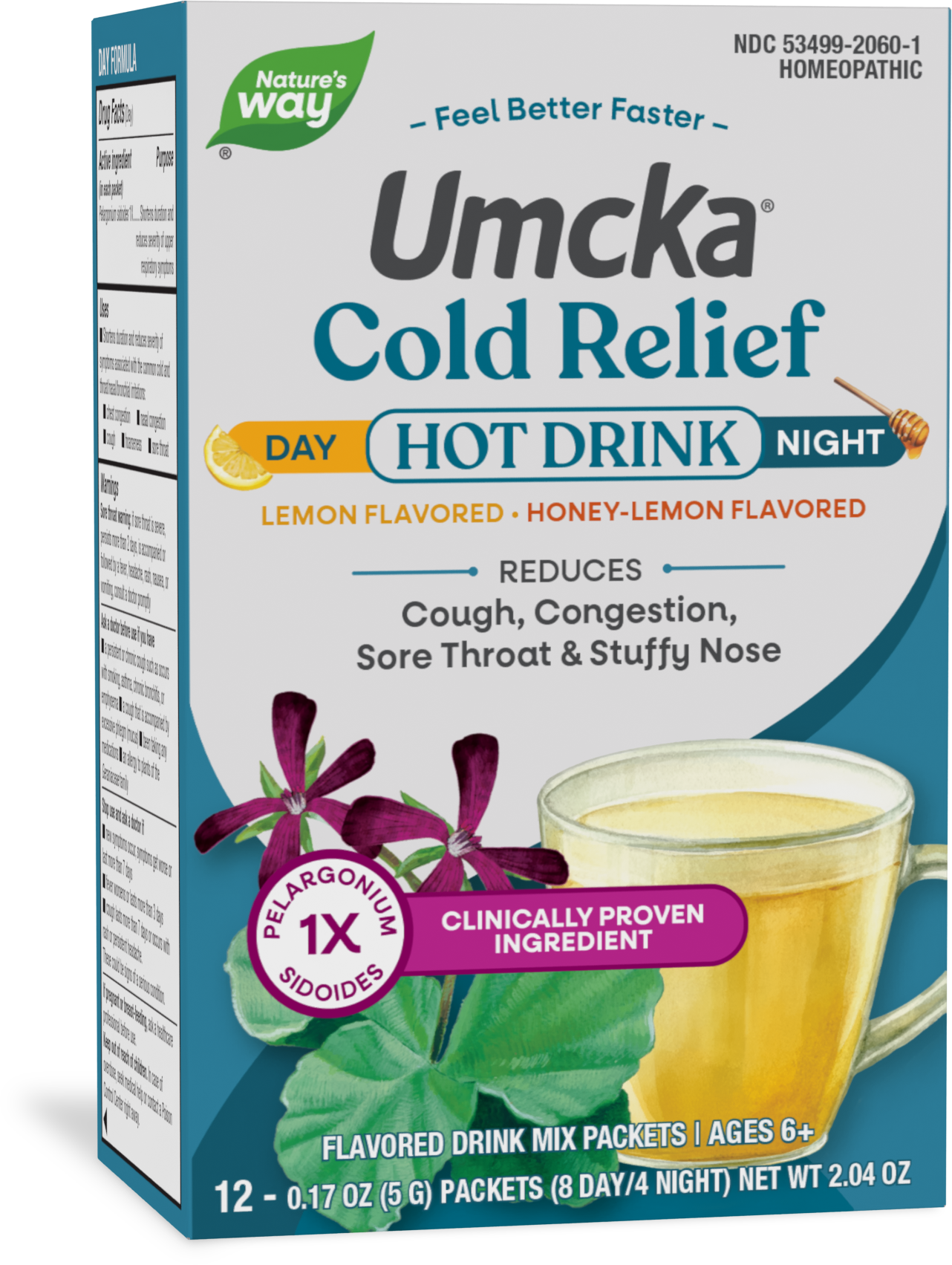 Nature's Way® Umcka® Cold Relief Day + Night Hot Drink | Bebida Caliente para el Alivio del Resfriado Día y Noche | 12 Sobres (5 g c/u)