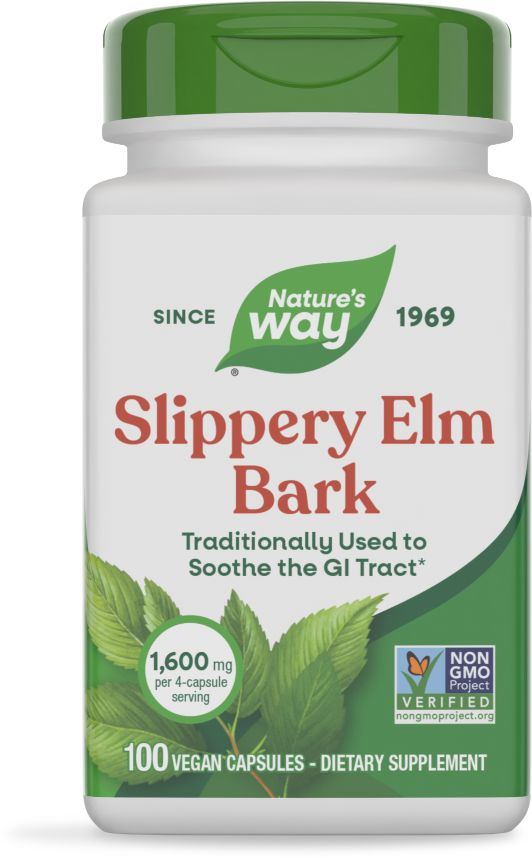 Nature's Way® Slippery Elm Bark | Corteza de Olmo Resbaladizo | 100 Cápsulas Vegetales