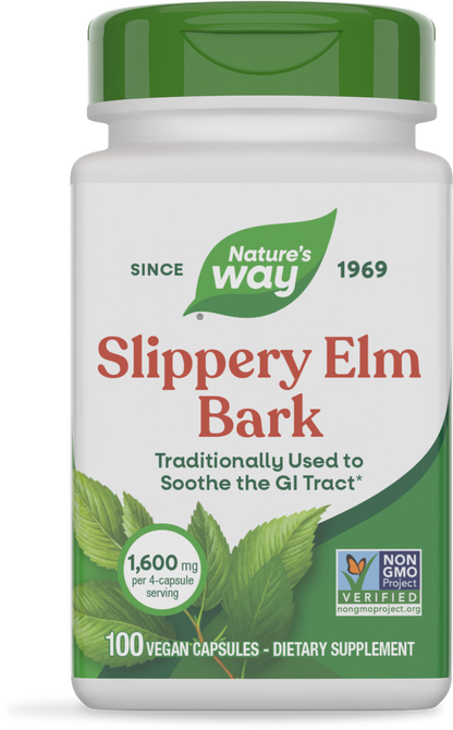 Nature's Way® Slippery Elm Bark | 100 Cápsulas Veganas