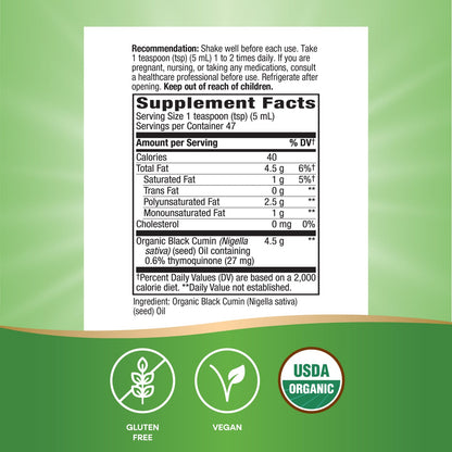 Nature's Way® Organic Black Seed Oil | Aceite Orgánico de Semilla Negra | 8 fl oz (236 mL)
