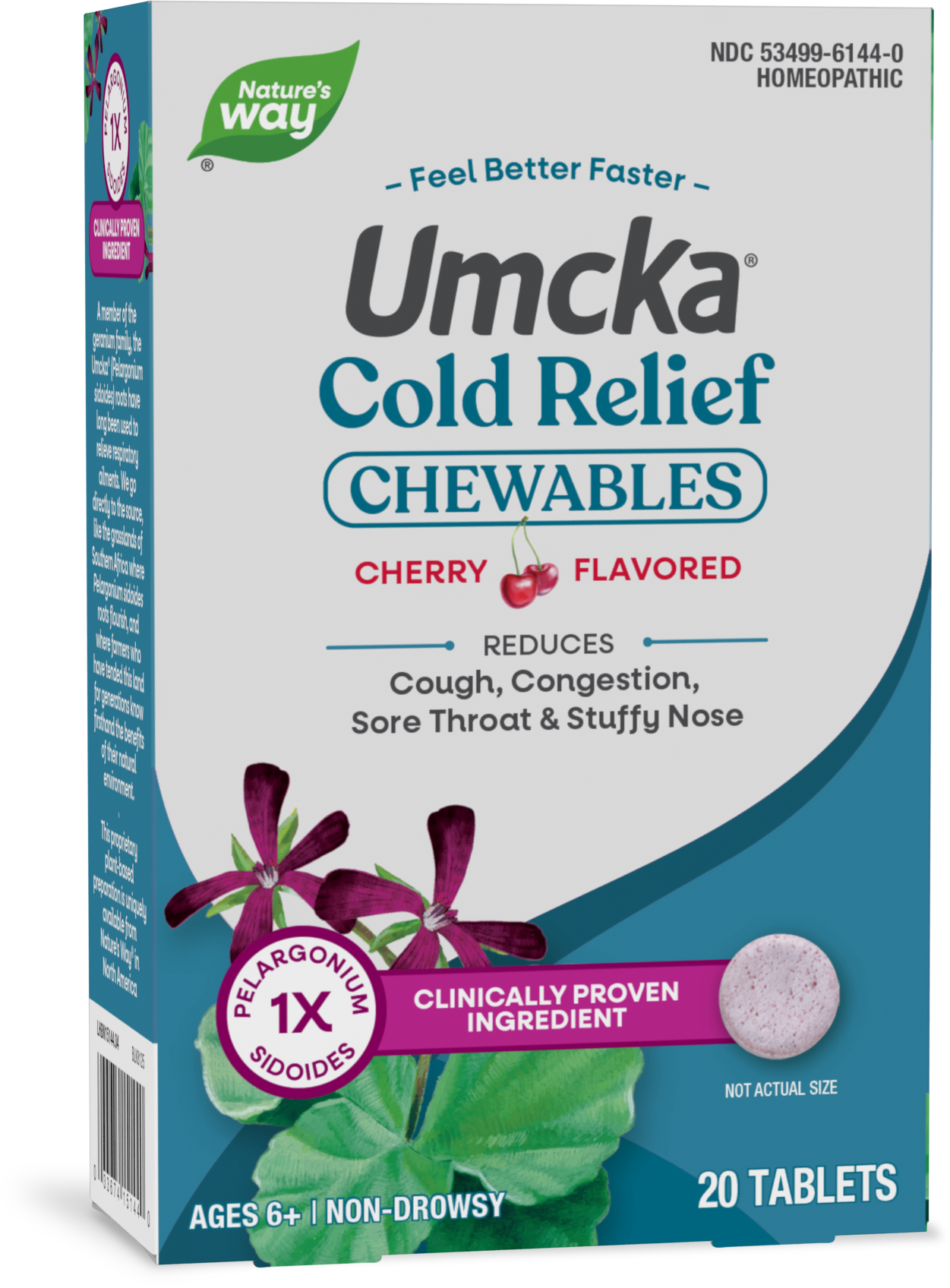 Nature's Way® Umcka® Cold Relief Chewables Cherry | Alivio Homeopático para el Resfriado | 20 Tabletas Masticables