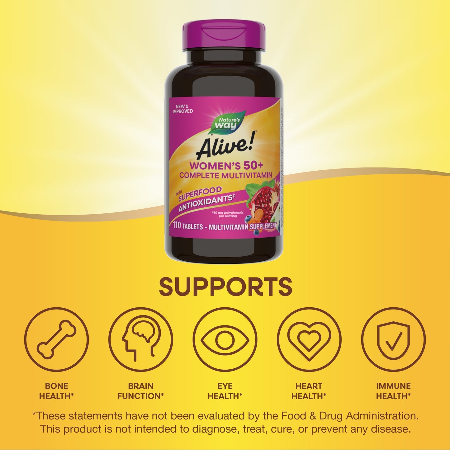 Nature's Way® Alive!® Women's 50+ Complete Multivitamin | Multivitamínico para Mujeres 50+ | 110 Tabletas