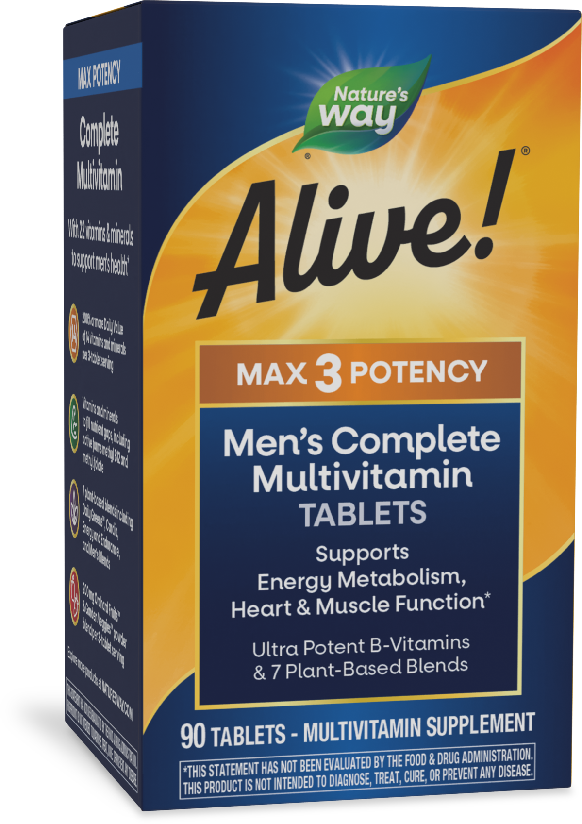 Nature's Way® Alive!® Max3 Potency Men's Complete Multivitamin | Multivitamínico para Hombre | 90 Tabletas