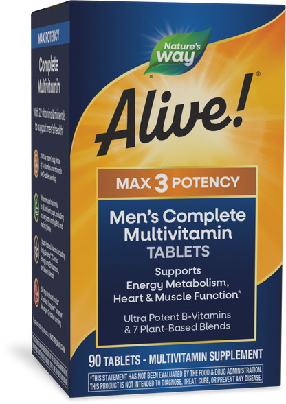Nature's Way® Alive!® Max3 Potency Men's Complete Multivitamin | Multivitamínico para Hombre | 90 Tabletas