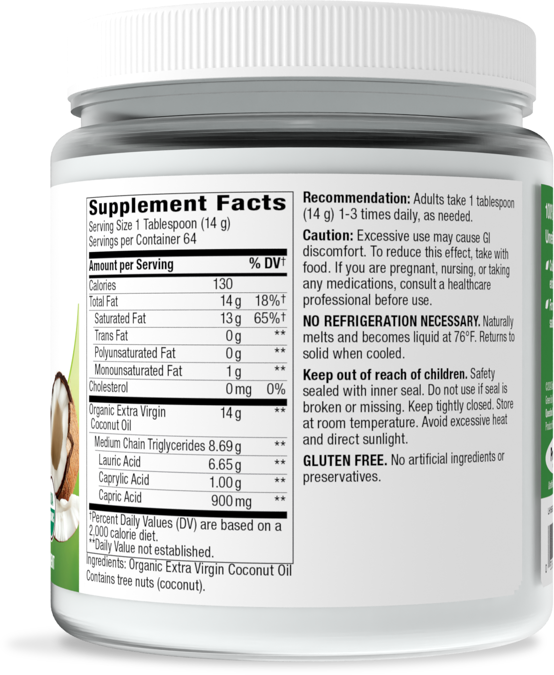 Nature's Way® Organic Extra Virgin Coconut Oil | Aceite de Coco Extra Virgen Orgánico | 16 oz (454 g)