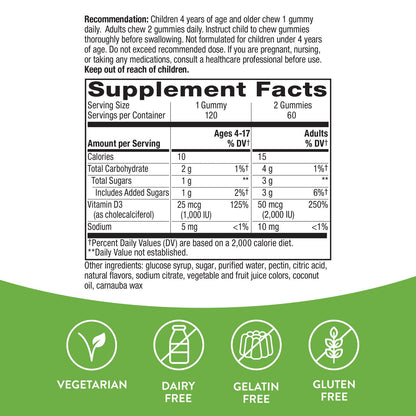 Nature's Way® Vitamin D3 Gummies | Gomitas de Vitamina D3 | 120 Gomitas