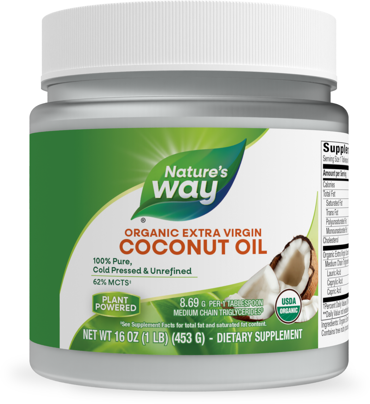 Nature's Way® Organic Extra Virgin Coconut Oil | Aceite de Coco Extra Virgen Orgánico | 16 oz (454 g)