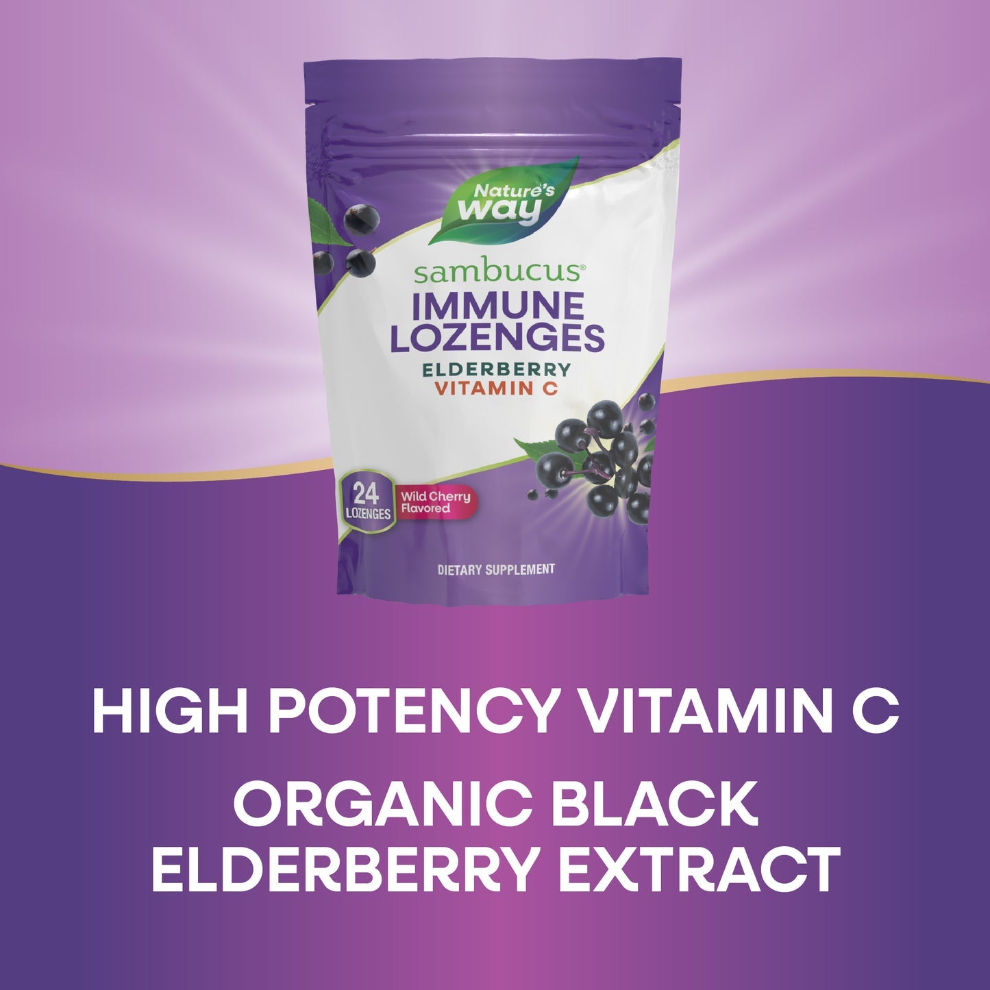 Nature's Way® Sambucus Immune Lozenges Mixed Berry | Pastillas para Chupar con Saúco Orgánico | 24 Pastillas