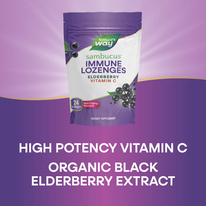 Nature's Way® Sambucus Immune Lozenges Mixed Berry | Pastillas para Chupar con Saúco Orgánico | 24 Pastillas